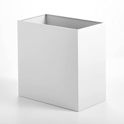 mDesign Small Steel Rectangular 2.4 Gallon/9.1 Liter Trash Can, Waste Basket for Bathroom, Bedroom, Home Office - Holds Garbage, Recycling, Household Items - Linn Collection - White - color: White