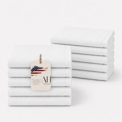 Ameri-Homes Cotton Washcloths Pack of 10, 100% Ring Spun Cotton Face Towels | Highly Absorbent 100% Ring Spun Cotton, 488 GSM Quick-Dry, 12.5 x 12.5 In, White Wash Cloths for Bath Gym Spa - color: White