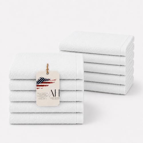 Ameri-Homes Cotton Washcloths Pack of 10, 100% Ring Spun Cotton Face Towels | Highly Absorbent 100% Ring Spun Cotton, 488 GSM Quick-Dry, 12.5 x 12.5 In, White Wash Cloths for Bath Gym Spa - color: White