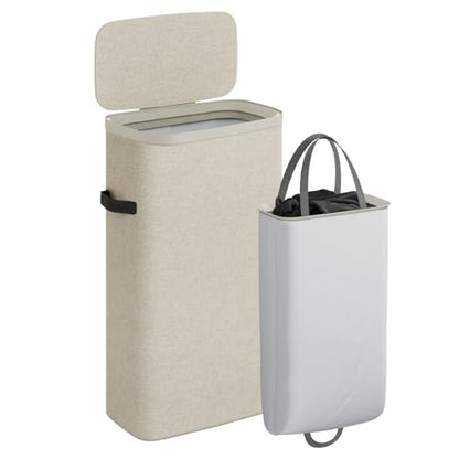 CASAMAYA Laundry Basket with Lid, Slim Laundry Hamper, 65L collapsible Laundry Organizer, Easy Assembly, with Handles and Removable Liners, 15.4 x 8.7 x 29.5 Inches, Beige JSP901M - color: Beige, size: 65L(1-Section)