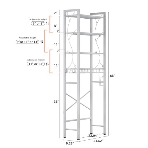 Over-The-Toilet Storage Rack, 4-Tier Bathroom Organizer Shelf Over Toilet with Adjustable Shelf and Basket, Freestanding Space Saver Bathroom Shelves Above Toilet for Room (Pure White) - color: Pure White