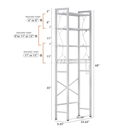 Over-The-Toilet Storage Rack, 4-Tier Bathroom Organizer Shelf Over Toilet with Adjustable Shelf and Basket, Freestanding Space Saver Bathroom Shelves Above Toilet for Room (Pure White) - color: Pure White