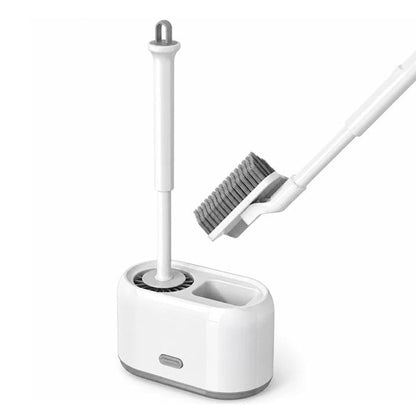 ROOM127 Wall-Mounted 2-in-1 Toilet Brush Set with Holder and Crevice Brush | Curved Under-Rim Bowl Brush with V-Shaped Crevice Scrubber and Long Handles for Tile Gaps, Grout Lines and Bathroom Corners