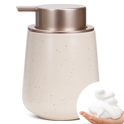 Bosilunlife 12Oz Ceramic Foam Soap Dispenser for Bathroom Kitchen Counter | Premium countertop foam pump creates delicate dense foam, stable desktop placement, Apricot with Speckle - color: Apricot