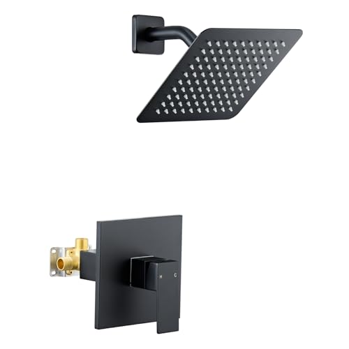 Shower Faucet Set, 8 Inch Square Stainless Steel Wall Mount Shower Valve and Trim Kit - color: Black