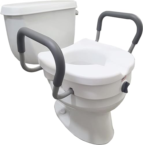 Carex E-Z Lock Raised Toilet Seat with Armrest, Weight Capacity 300 lbs