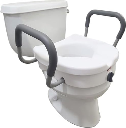 Carex E-Z Lock Raised Toilet Seat with Armrest, Weight Capacity 300 lbs