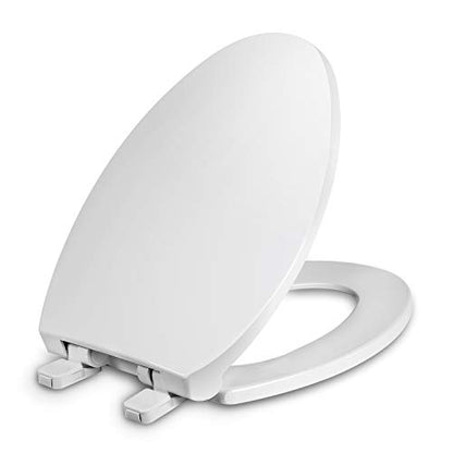 Toilet Seat Elongated with Cover Soft Close, Plastic for Oval Toilets | Easy to Install, Easy to Clean, Quiet Close, Fits Most Elongated Oval Toilets