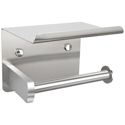 1pcs Brushed Nickel Toilet Paper Holder with Shelf | Screw or Self-Adhesive Toilet Paper Holder Wall Mount