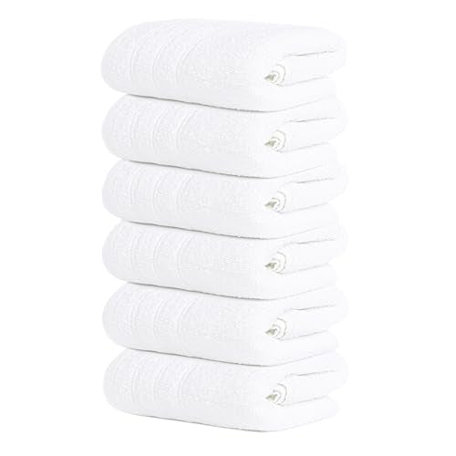 6 Piece Hand Towels Set 16 x 28 Inches, White | 100% Cotton, Lighter Weight, Quick to Dry, 16 x 28 Inches, Super Soft & Absorbent, Perfect for Bathroom & Kitchen - color: White