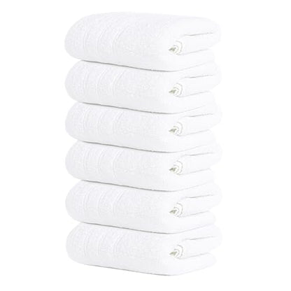 6 Piece Hand Towels Set 16 x 28 Inches, White | 100% Cotton, Lighter Weight, Quick to Dry, 16 x 28 Inches, Super Soft & Absorbent, Perfect for Bathroom & Kitchen - color: White