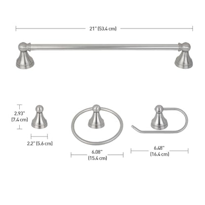 Globe Electric 50700 3-Light Vanity All-in-One Bathroom Set, 5 Piece Brushed Steel Finish, 70, Bulb Not Included - color: Brushed Steel