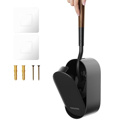 Toilet Bowl Brush and Holder, OSCIOSS Toilet Brush Set with Ergonomic Design, Compact Size, Durable Bristles, RV Toilet Brushes & Holders for Dead Corner Clean (Wood&Black, 1pack) - color: Wood&black, size: 1 Pack