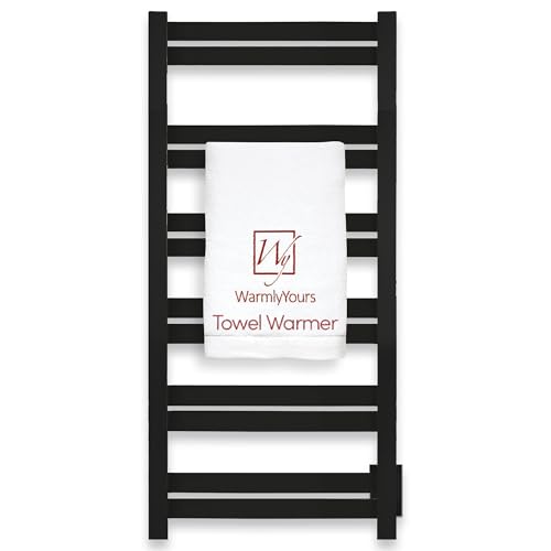 WarmlyYours Grande Heated Towel Rack, 12 Bars, Matte Black | Wall-mounted electric towel warmer rack and dryer, 120V hardwired, flat heated bars for towels and bathrobes - color: Matte Black, size: 12 Bars