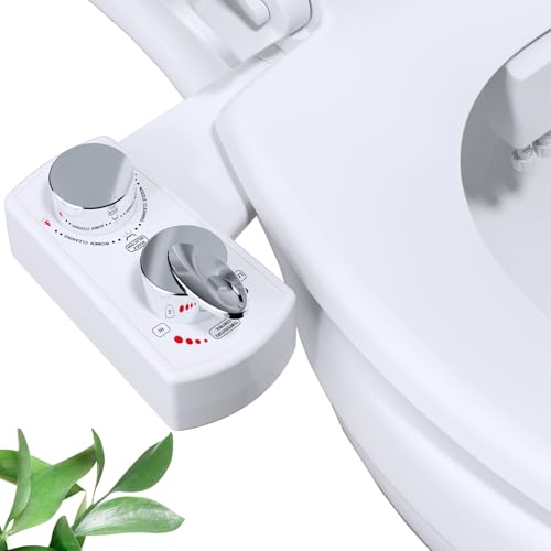 Hibbent Bidet Attachment for Toilet, Hot and Cold Water Spray Non-Electric Dual Nozzle for Frontal & Rear Wash, Adjustable Water Pressure Control, Self Cleaning Water Sprayer, White - color: White