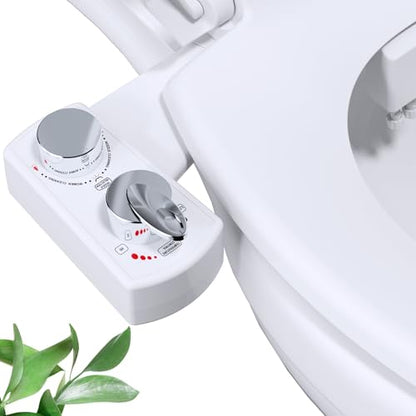 Hibbent Bidet Attachment for Toilet, Hot and Cold Water Spray Non-Electric Dual Nozzle for Frontal & Rear Wash, Adjustable Water Pressure Control, Self Cleaning Water Sprayer, White - color: White