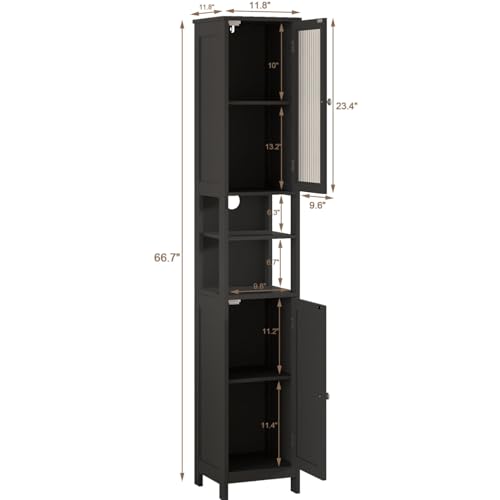 ChooChoo Narrow Bathroom Storage Cabinet with Light， Space Saving | Space Saving,Tall Bathroom Storage Cabinet, 5-Tier, 2 Doors, Slim, Freestanding, Adjustable Shelves, Black - color: Black