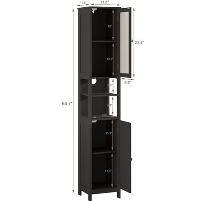 ChooChoo Narrow Bathroom Storage Cabinet with Light， Space Saving | Space Saving,Tall Bathroom Storage Cabinet, 5-Tier, 2 Doors, Slim, Freestanding, Adjustable Shelves, Black - color: Black