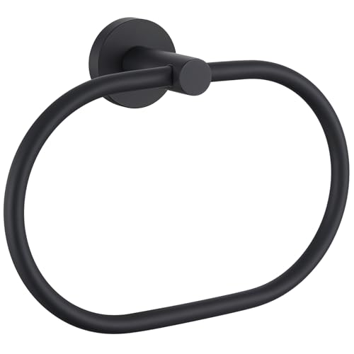 Angle Simple Bathroom Hand Towel Holder, Swivel Towel Ring, Matte Black | Rustproof SUS304 Stainless Steel, Smooth Rotation, Modern Oval Washcloth Hanger for Kitchen Vanity Sink, Screw Wall Mount - color: Oval - Matte Black