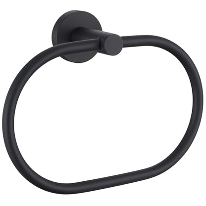 Angle Simple Bathroom Hand Towel Holder, Swivel Towel Ring, Matte Black | Rustproof SUS304 Stainless Steel, Smooth Rotation, Modern Oval Washcloth Hanger for Kitchen Vanity Sink, Screw Wall Mount - color: Oval - Matte Black