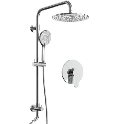 10 Inch High Pressure Rainfall Shower System with Slide Bar, Wall Mount Bathroom Round Shower Faucet Set with Valve, Polished Chrome - color: Polished Chrome