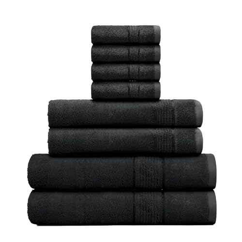 Bath Towel Set 8 PCS (8, Black) - color: Black