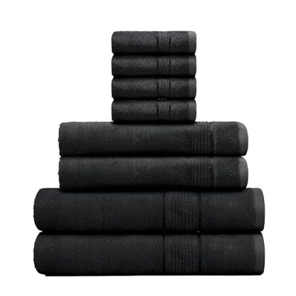 Bath Towel Set 8 PCS (8, Black) - color: Black