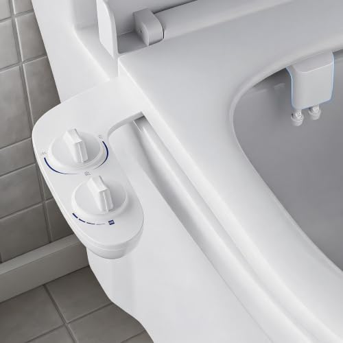 Bidet Attachment for Toilet, Non-Electric Dual Nozzle Toilet Sprayer, Cold Water Adjustable Pressure Bidet Sprayer for Women, Elderly & Postpartum Hygiene, Easy Install Portable Bathroom Bidet - color: White Knob