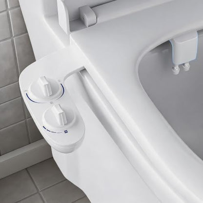 Bidet Attachment for Toilet, Non-Electric Dual Nozzle Toilet Sprayer, Cold Water Adjustable Pressure Bidet Sprayer for Women, Elderly & Postpartum Hygiene, Easy Install Portable Bathroom Bidet - color: White Knob