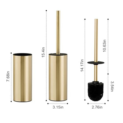 304 Stainless Steel Toilet Bowl Cleaner Brush and Holder Set | Brushed Gold Bathroom Toilet Brush, Floor-Standing Circular Base, Long Handle, Heavy-Duty with 2 Brush Heads YIGUANXIN - color: H-brushed Gold