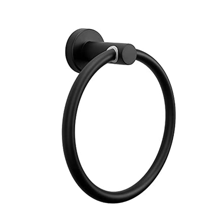 NearMoon Bath Towel Ring, Bathroom Hardware Accessories-Thicken Stainless Steel Hand Towel Holder for Bathroom, Modern Round Towel Hanger Wall Mounted (Matte Black, 1 Pack) - color: Matte Black