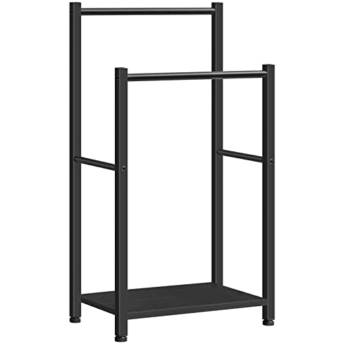 HOOBRO Free Standing Towel Rack for Bathroom, 16.5" L x 9.4" W x 31.5" H, 2 Tier Blanket Rack, Blanket Holder, Drying and Display Rack with Shelf, Black BB02LB01 - color: Black + Black, size: 16.5"L x 9.4"W x 31.5"H
