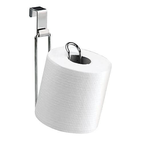 mDesign Metal Over The Tank Toilet Tissue Paper Roll Holder Dispenser and Reserve for Bathroom Storage and Organization - Hanging, Holds 1 Roll - Chrome