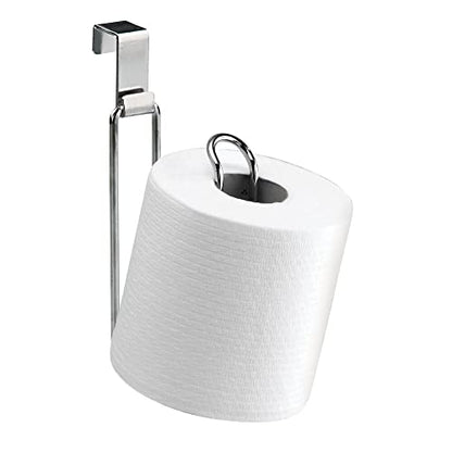 mDesign Metal Over The Tank Toilet Tissue Paper Roll Holder Dispenser and Reserve for Bathroom Storage and Organization - Hanging, Holds 1 Roll - Chrome