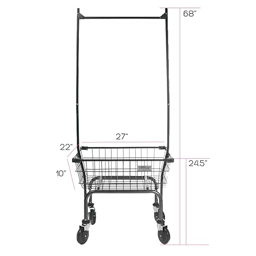 Heavy Duty Uhandle Laundry Cart with 5" Wheel (Charcoal Grey Pole Rack) - color: Charcoal Grey Pole Rack