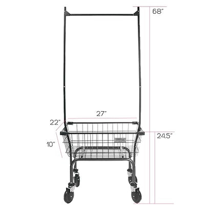 Heavy Duty Uhandle Laundry Cart with 5" Wheel (Charcoal Grey Pole Rack) - color: Charcoal Grey Pole Rack