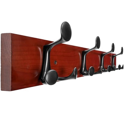 WEBI Coat Rack Wall Mount,24" Solid Wood Coat Hooks Wall Mounted Coat Hanger,16" Hole to Hole,Heavy Duty Hook Rack Rail,4 Triple Hooks for Hanging Coats,Jacket,Clothes,Hat,Backpack,Cherry - color: Cherry, size: 24 Inch