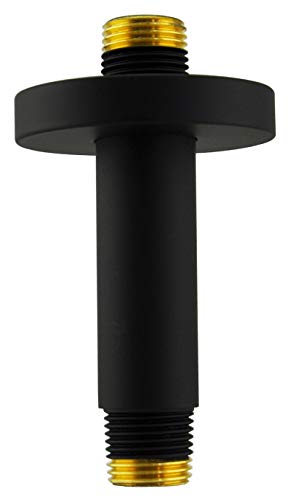 Shower Arm and O-Ring Flange, 3 inch, Solid Brass, Round, Both Soldered 1/2 NPT Tapered Threads, Straight Shower Arm Extension, Ceiling Shower Head Arm for Rainfall Shower (Matte Black) - color: Matte Black