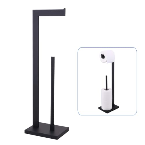 Freestanding Toilet Paper Holder with Reserve - Matte Black 304 Stainless Steel Bathroom Tissue Stand Organizer for Extra Rolls - color: Matte Black