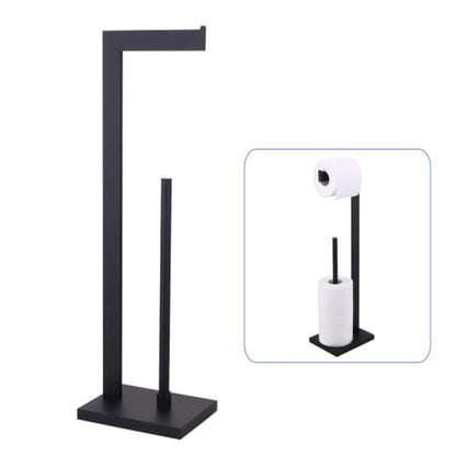 Freestanding Toilet Paper Holder with Reserve - Matte Black 304 Stainless Steel Bathroom Tissue Stand Organizer for Extra Rolls - color: Matte Black