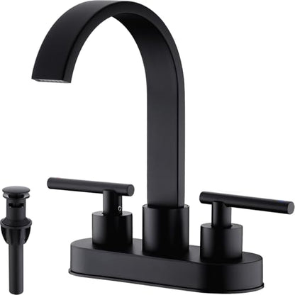 TRUSTMI 4" Centerset Bathroom Faucet 3 Hole, High Flow Waterfall Spout, Matte Black | Commercial Grade Stainless Steel | 360° Swivel, with Pop-Up Drain & cUPC Lines - color: Matte Black