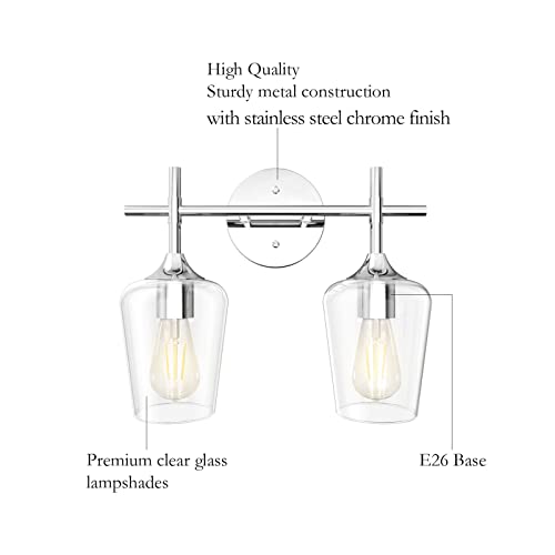 Ralbay Chrome Bathroom Light Fixtures 2-Lights with Clear Glass Modern Wall Mount Lighting Industrial Farmhouse Bathroom Vanity Lights Wall Sconce Chrome - color: Chrome, size: 2-Light