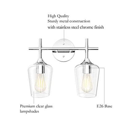 Ralbay Chrome Bathroom Light Fixtures 2-Lights with Clear Glass Modern Wall Mount Lighting Industrial Farmhouse Bathroom Vanity Lights Wall Sconce Chrome - color: Chrome, size: 2-Light