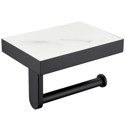 Sintered Stone Toilet Paper Holder with Shelf Matte Black, APLusee Stainless Steel Paper Holder with Phone Shelf Wall Mounted - size: Single Rod