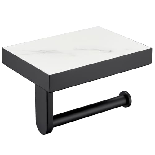 Sintered Stone Toilet Paper Holder with Shelf Matte Black, APLusee Stainless Steel Paper Holder with Phone Shelf Wall Mounted - size: Single Rod