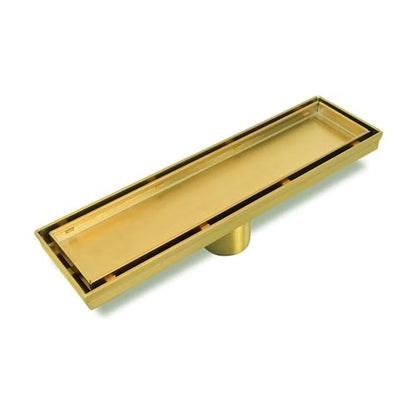 Neodrain 12" Gold Linear Shower Drain,2-in-1 Flat& Tile Insert Cover | 304 Stainless Steel,Fast Drainage, Durable,Rectangle Shower Floor Drain with Adjustable Feet,Hair Strainer,Fits Bathrooms - color: Golden, size: 12 In