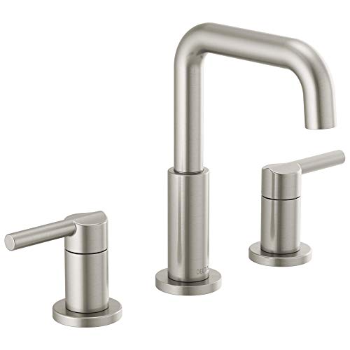 Delta Faucet Nicoli Widespread Bathroom Faucet Brushed Nickel, Bathroom Faucet 3 Hole, Bathroom Sink Faucet, Drain Assembly, Stainless 35849LF-SS - color: Stainless