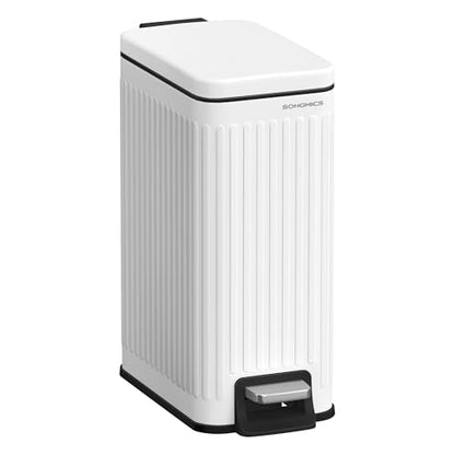 SONGMICS Bathroom Trash Can, 1.6-Gallon (6 L) Trash Bin with Lid, Slim for Small Spaces, Stainless Steel Garbage Can, Soft Close, White ULTB563W02 - color: White, style: 1.6 Gal. & fluted design