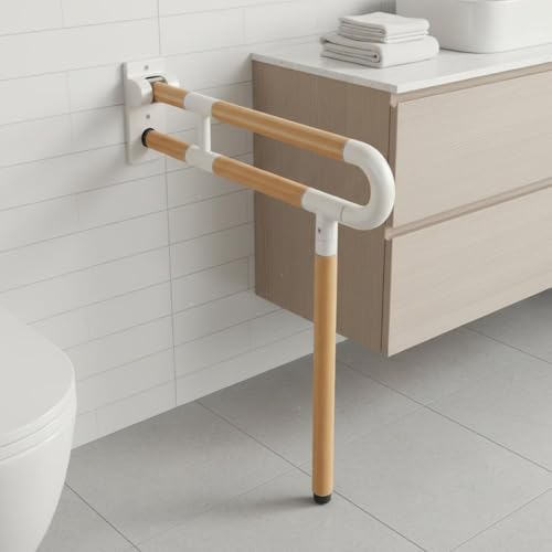 Almencla Folding Toilet Support Toilet Handrail Grab Bar Rail with Flip Up Hinged Design Aluminum Structure with Non Slip Coating Suitable for Elderly Injury Toilet, 70CM - size: 70CM