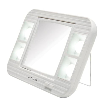 JERDON Lighted Makeup Mirror with 5X Magnification - White - J1015 | Two-Sided 6" x 6" Square Frame, Glare-Free Lighting